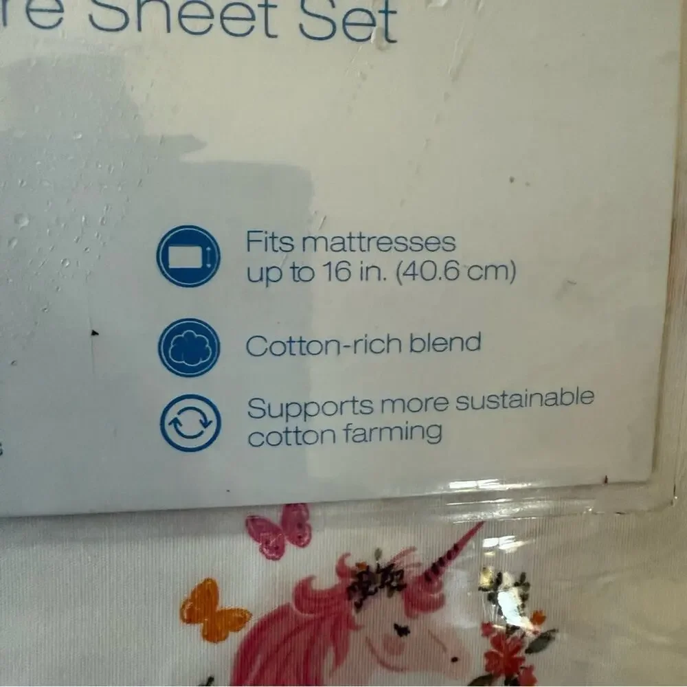 Pink Butterflies & Unicorns 3 Piece Full Sheet set by Big Kids NEW